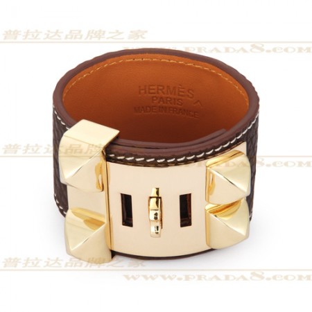 Hermes Collier de Chien Brown Bracelet With Gold